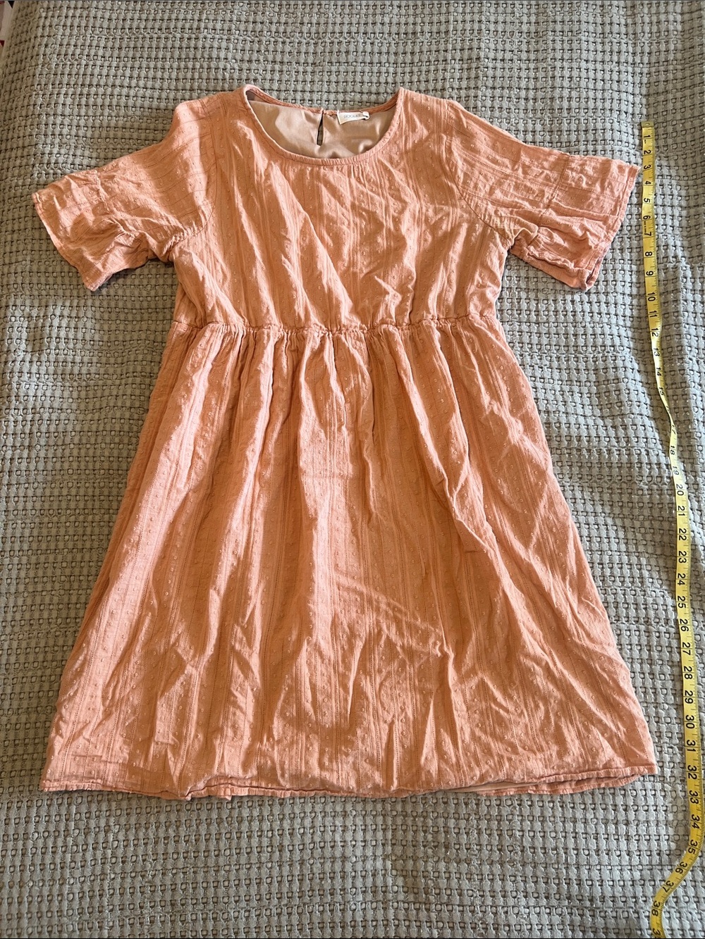 Roolee Tan 100% Cotton Textured Monochrome Stripe Loose Boho Dress - Size L EUC